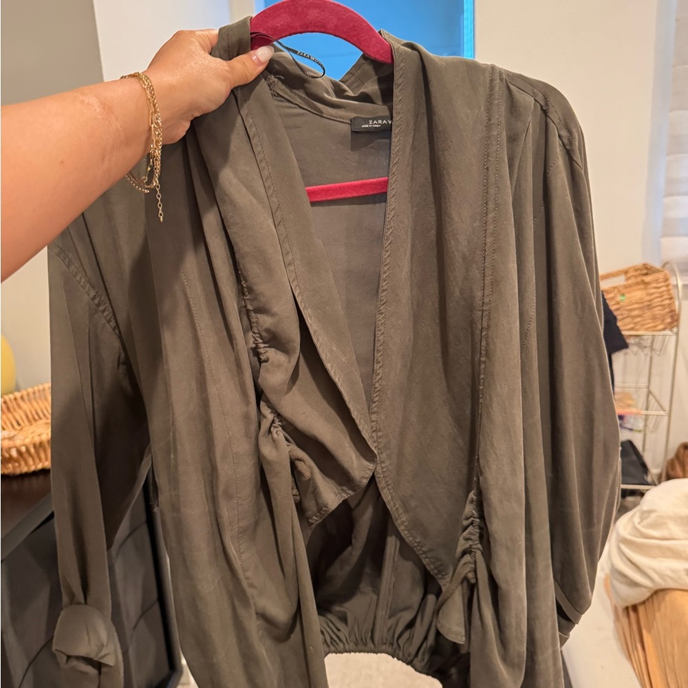 ZARA Stylish Olive Green Wrap Jacket S